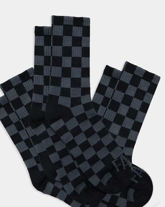 3-pack of black and gray checkered crew socks - greasy hands society