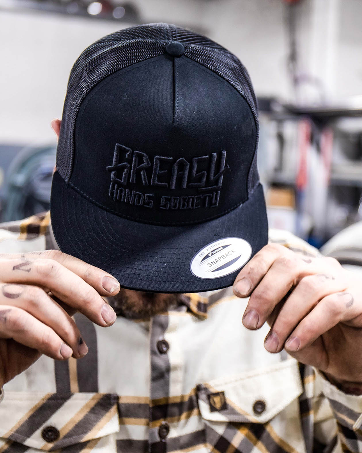 GHS Logo Black/Black Hat - Greasy Hands Society