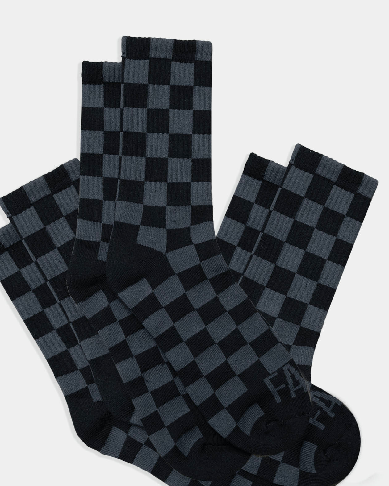 3-pack of black and gray checkered crew socks - greasy hands society