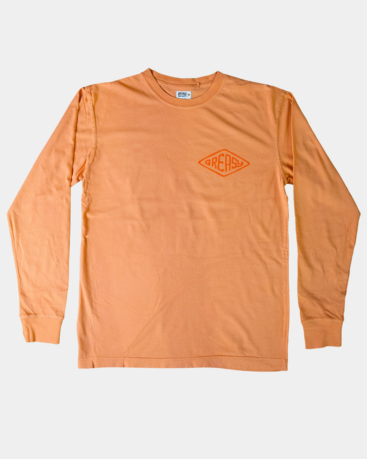 cross the line vintage orange long sleeve t-shirt front view flat lay