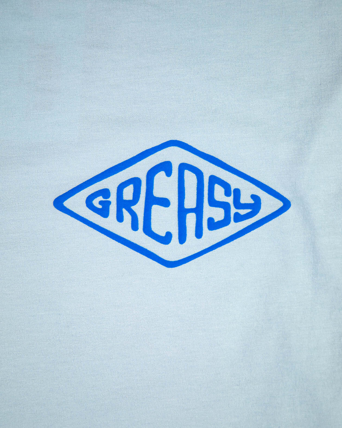 cross the line sky blue long sleeve graphic tee greasy diamond left chest detail