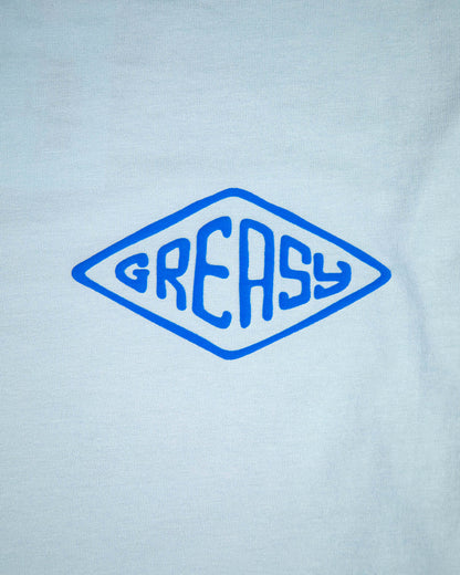 cross the line sky blue long sleeve graphic tee greasy diamond left chest detail