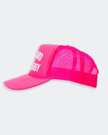neon pink trucker hat sideprofile from the greasy hands society
