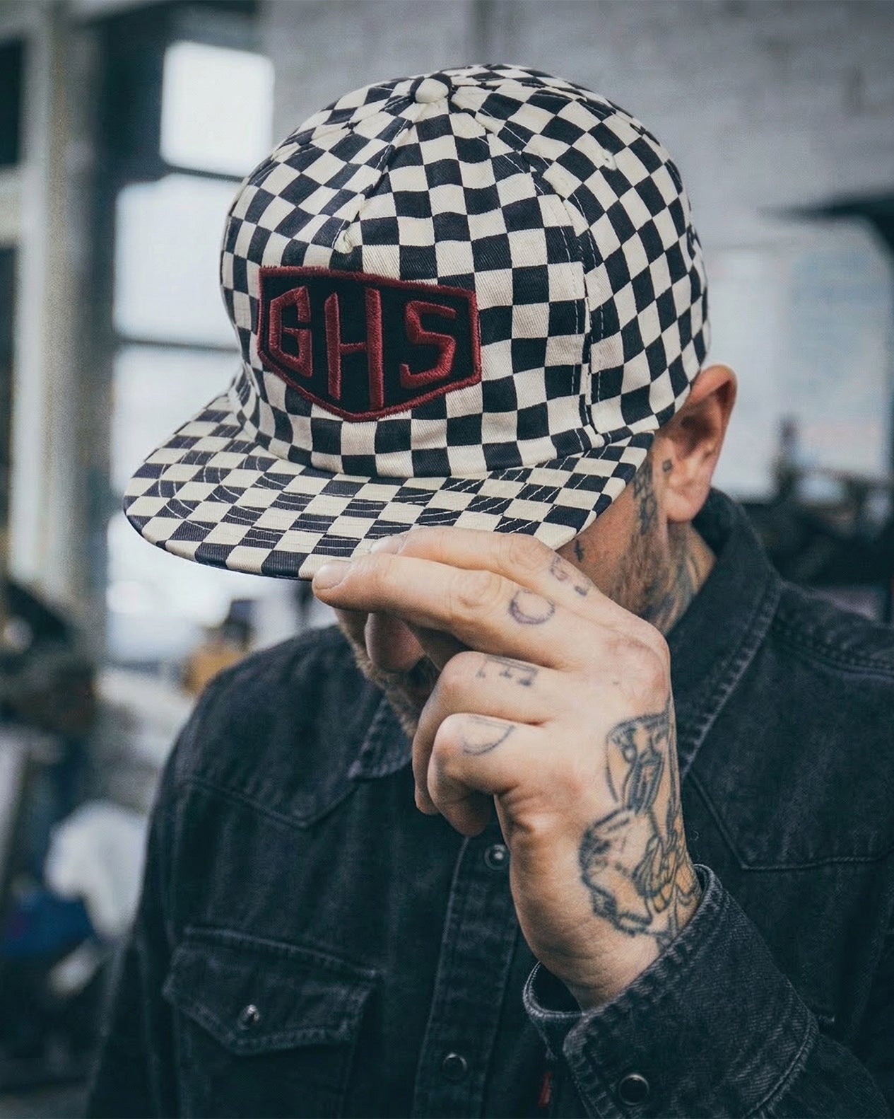 Hat Track System Vintage Black & White Checkerboard | Unisex Hat | Greasy Hands Society