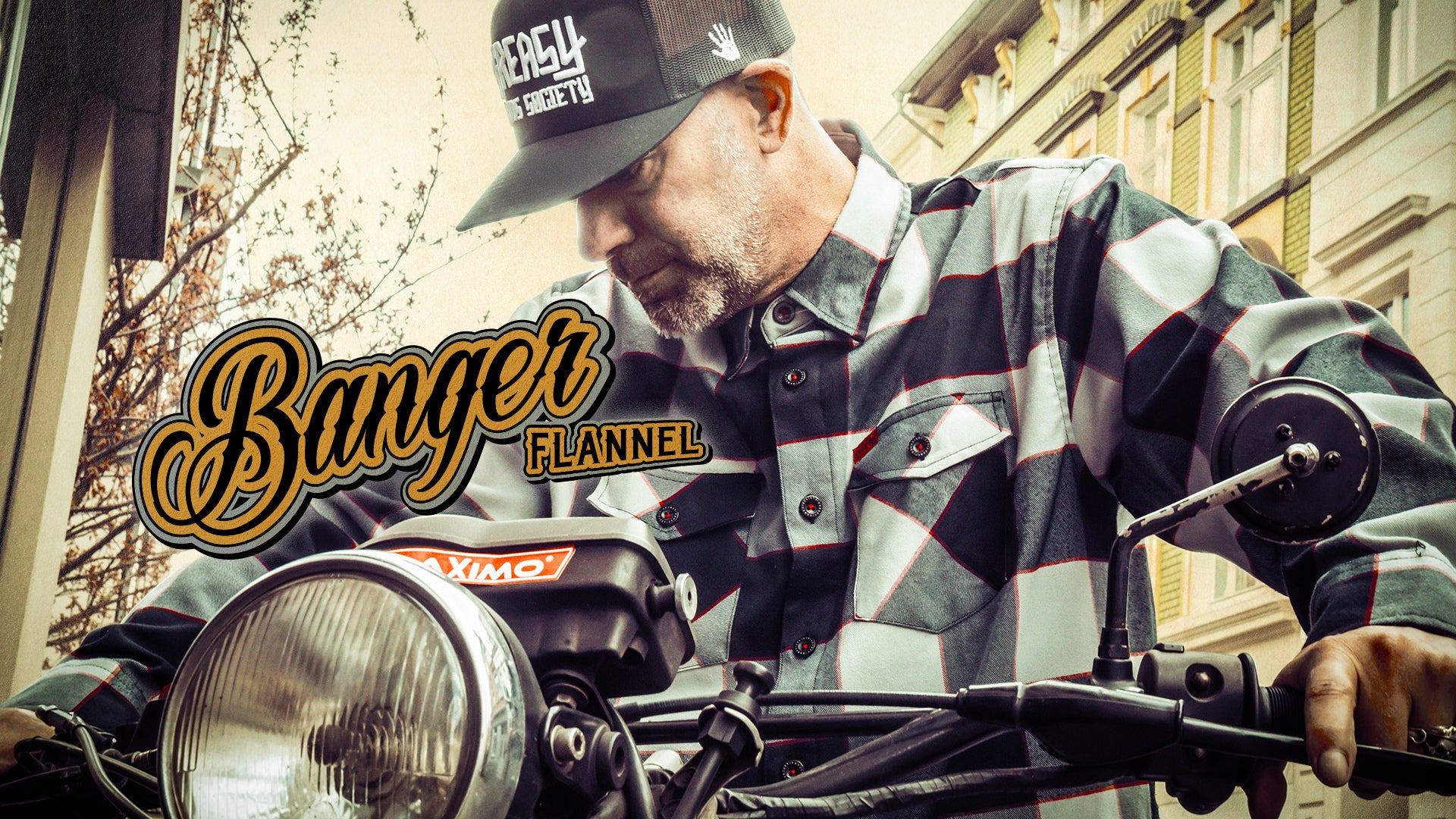 the banger white and black flannel is now live, buy now at greasyhandssociety.com