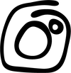 A minimalist black line art icon of a camera inside a rounded square, set against a solid white background.