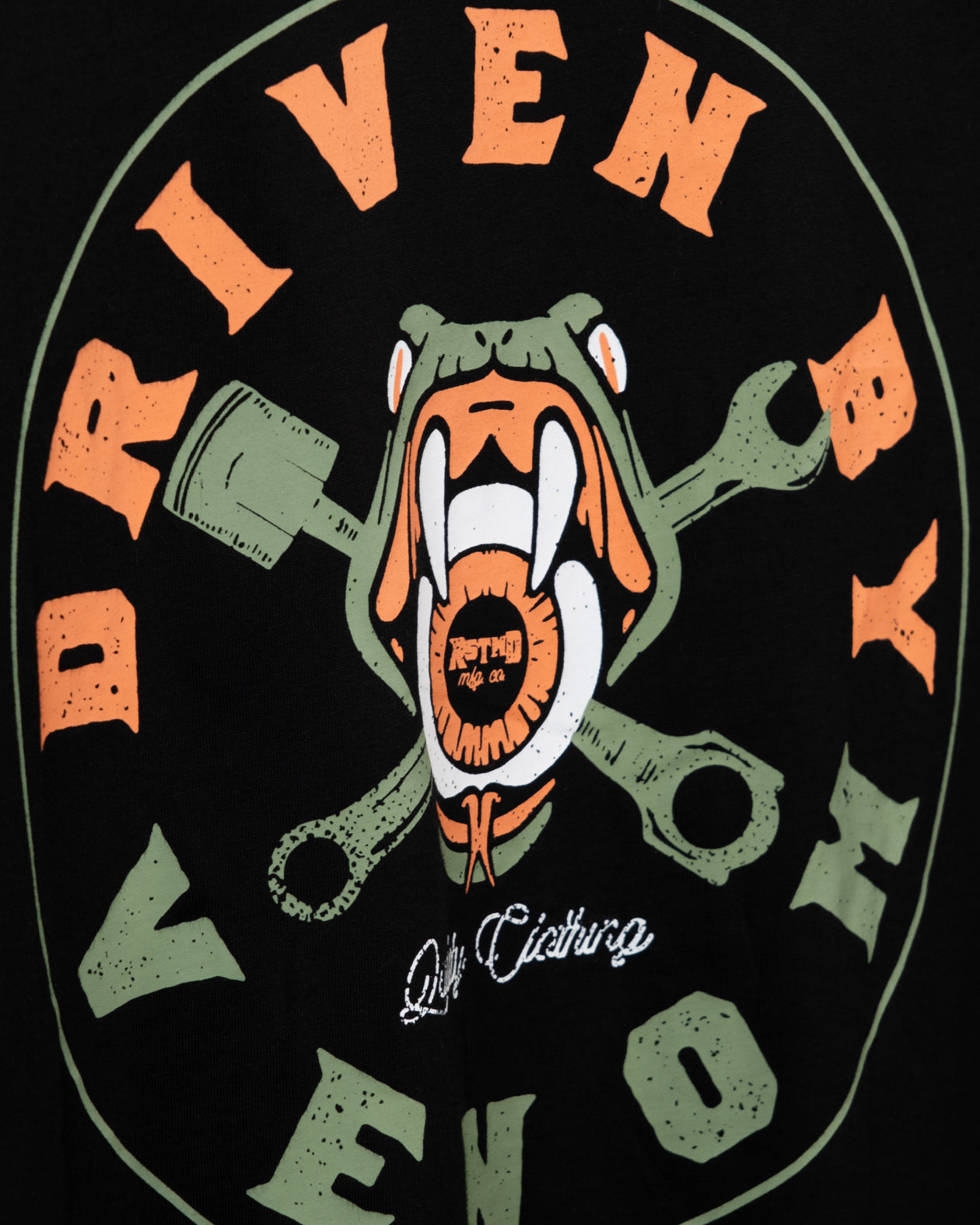 full back graphic of a snake's mouth surrounded by the words driven by venom