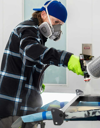 gravity fed black blue and gray flannel on a spray painter model