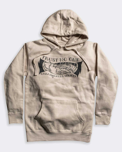 Trust No One tan Hoodie by Greasy Hands Society 