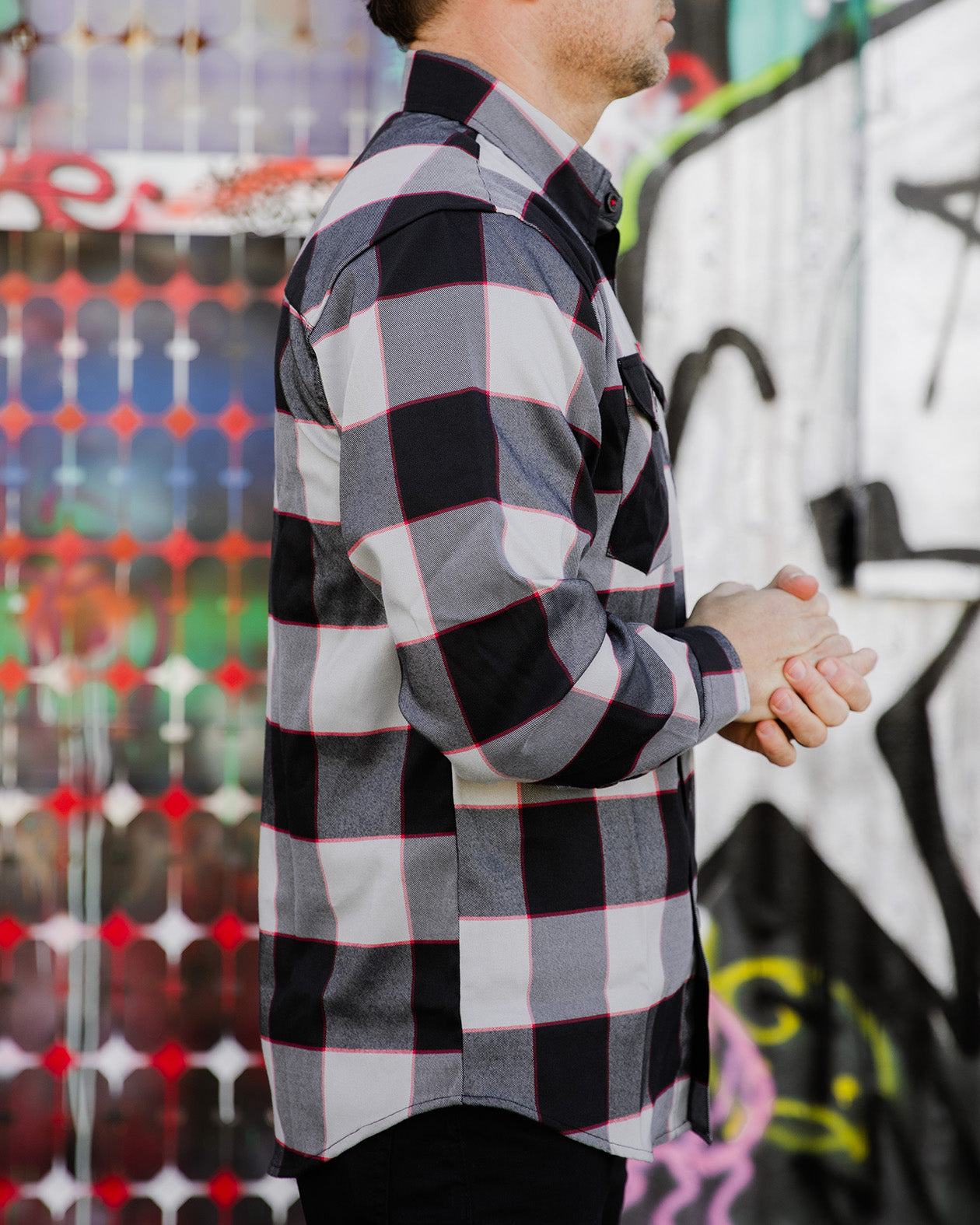 the banger black gray and red flannel side view